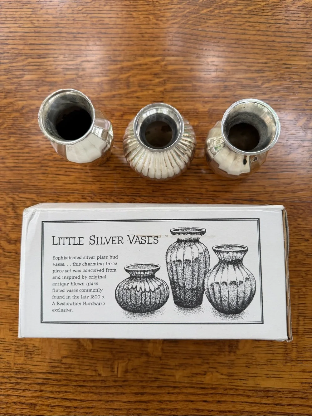 Restoration Hardware Silver Ribbed Vase Trio